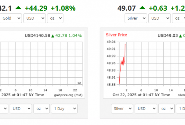 अपडेट: अन्तर्राष्ट्रिय बजारमा सुन र चाँदी दुवैको मूल्य उकालो,  एक घण्टामै १% भन्दा बढी वृद्धि