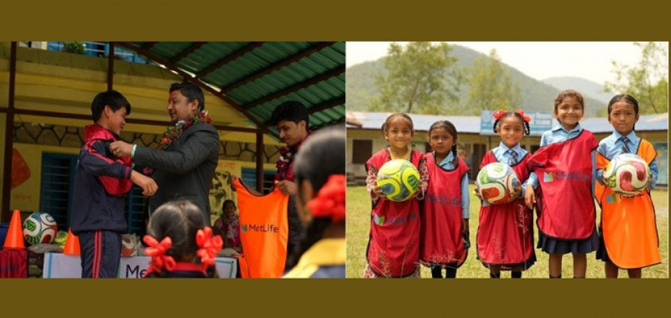 कास्कीका सामुदायिक विद्यालयहरूमा फुटबल तथा शिक्षा प्रवर्द्धनका लागि मेटलाइफ नेपालको सहयोग