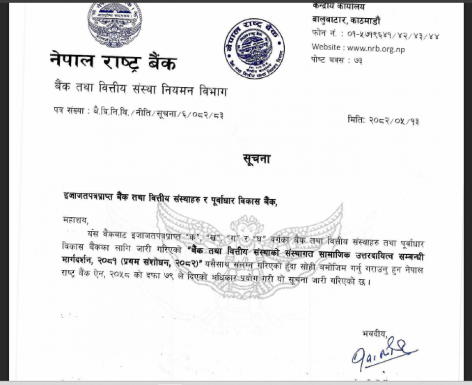 नेपाल राष्ट्र बैंकको नयाँ गाइडलाइन्स: बैंकहरुले सीएसआरको पैसा कुन-कुन क्षेत्रमा खर्च गर्न पाउँछन्, कुनमा पाउँदैनन् ?