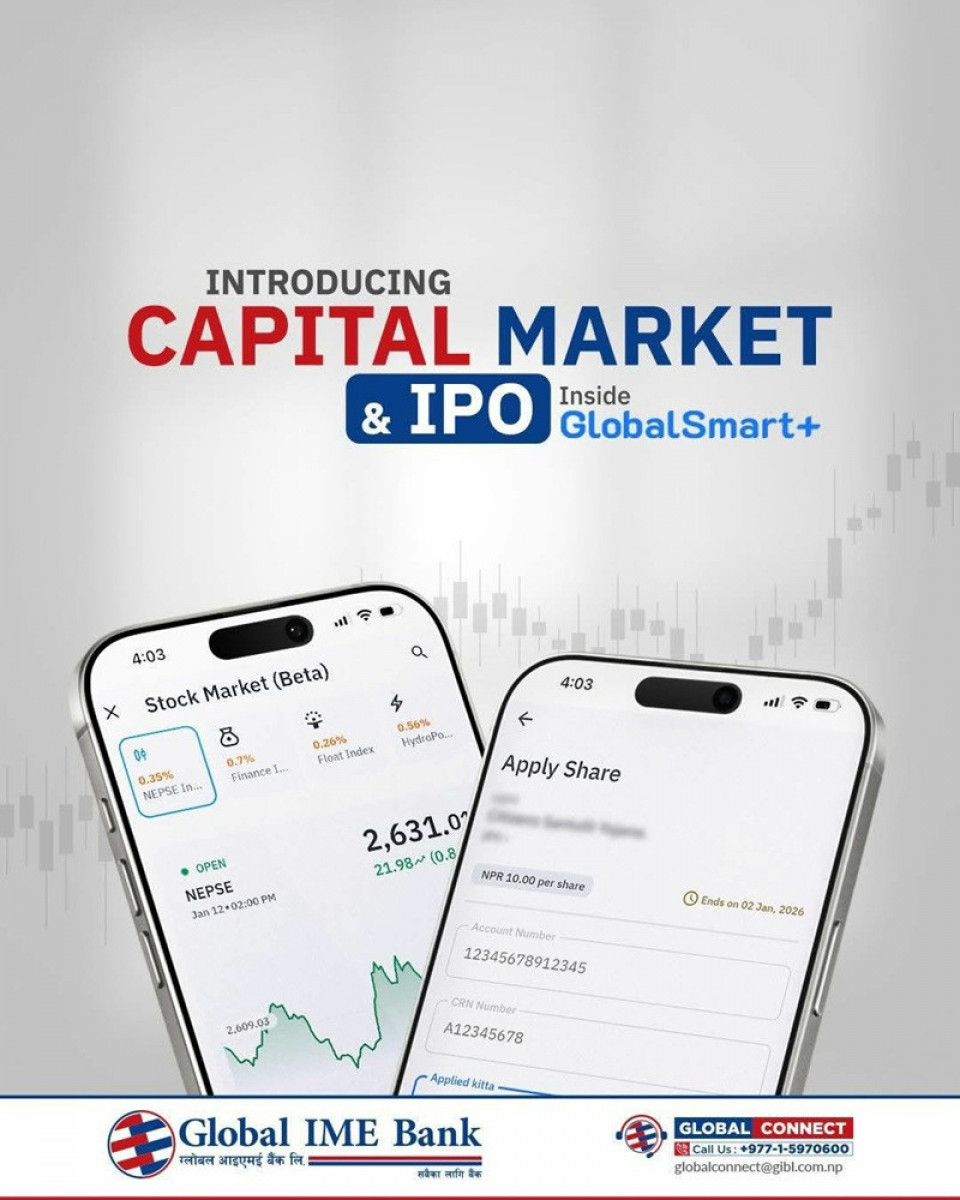ग्लोबल आइएमई बैंकको ‘ग्लोबल स्मार्ट प्लस’ एपमार्फत आईपीओ भर्ने सुविधा, लाइभ मार्केट अपडेट